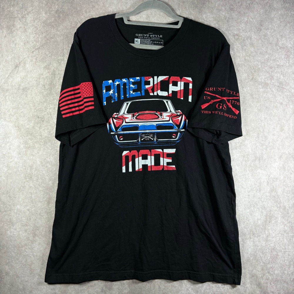 Grunt Style T-Shirt Mens XL Black American Made Muscle Car Patriotic Graphic Tee